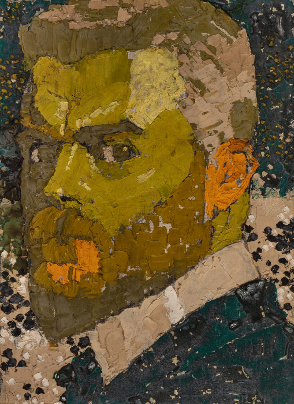 Gemälde, das ein Selbstbildnis von Augusto Giacometti zeigt, er schaut uns direkt in die Augen.