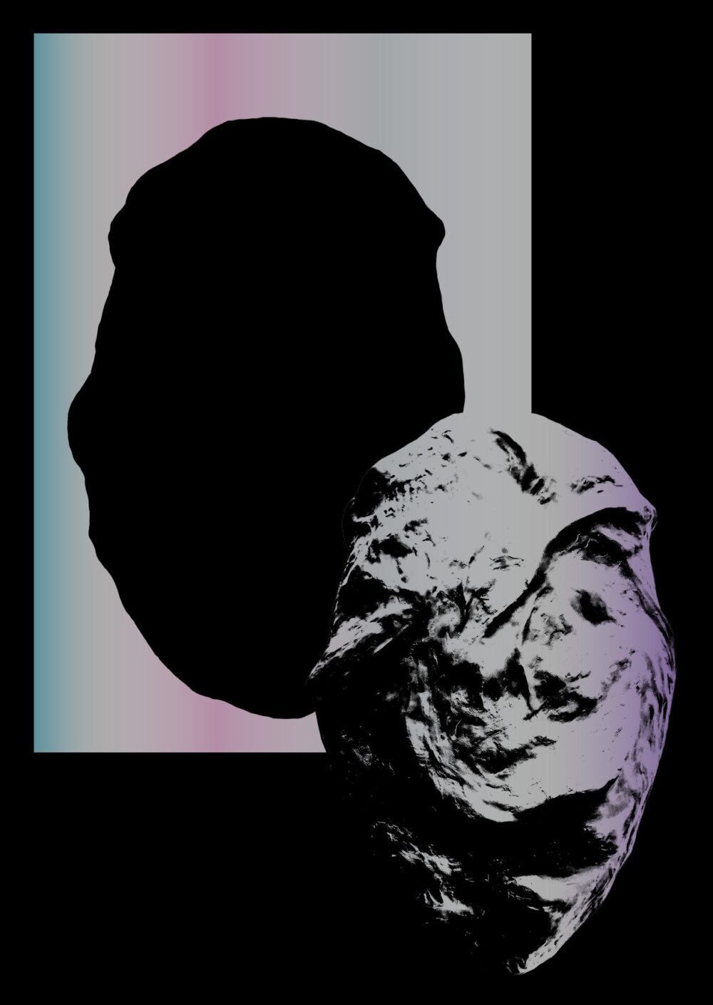 Grafische Darstellung eines ausgeschnittenen Kokon mit der Negativform im Hintergrund