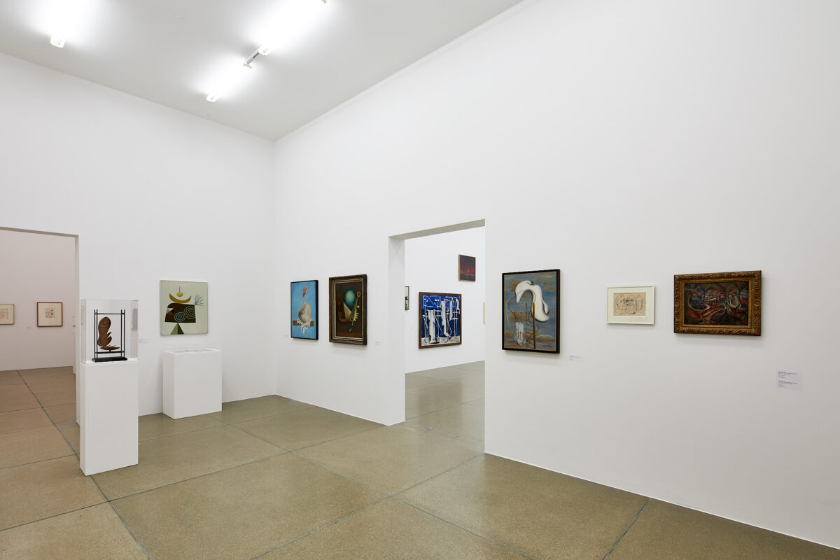 Installationsansicht von verschiedenen Kunstwerken im Aargauer Kunsthaus