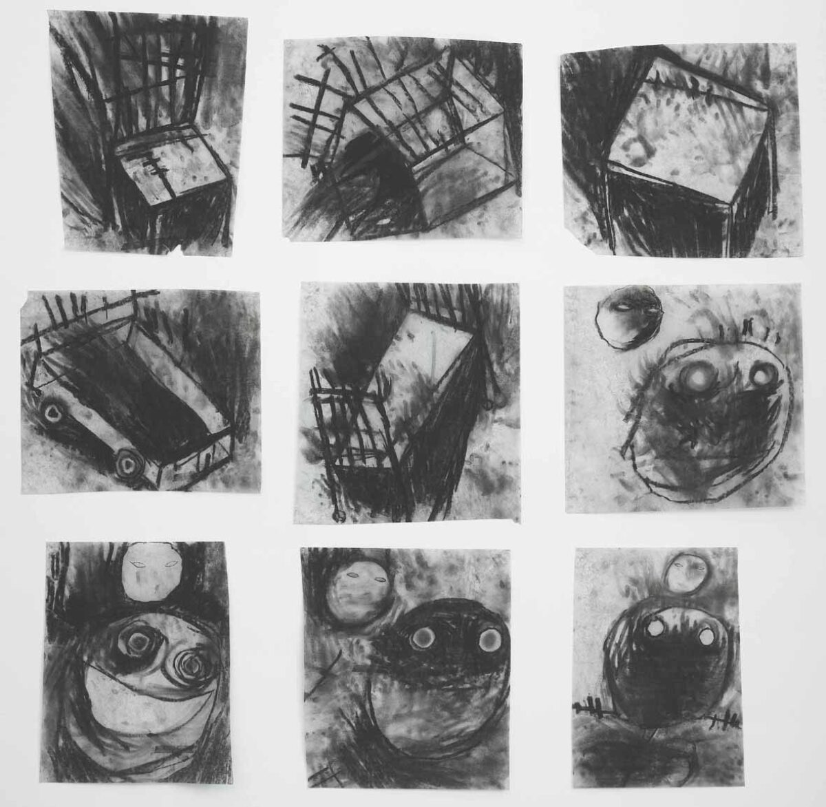 Miriam Cahn, Kleines weibliches Durcheinander (9-teilig), 1982
