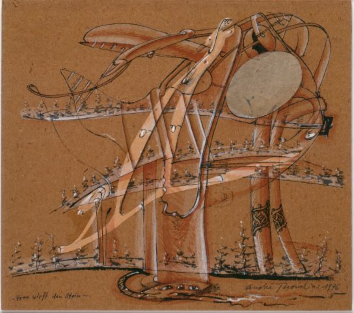 André Thomkins, Frau wirft den Stein, 1976