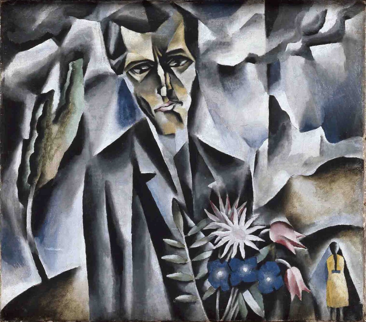 Otto Morach, Selbstbildnis mit Blumen; verso: Solothurn bei Nacht, um 1916