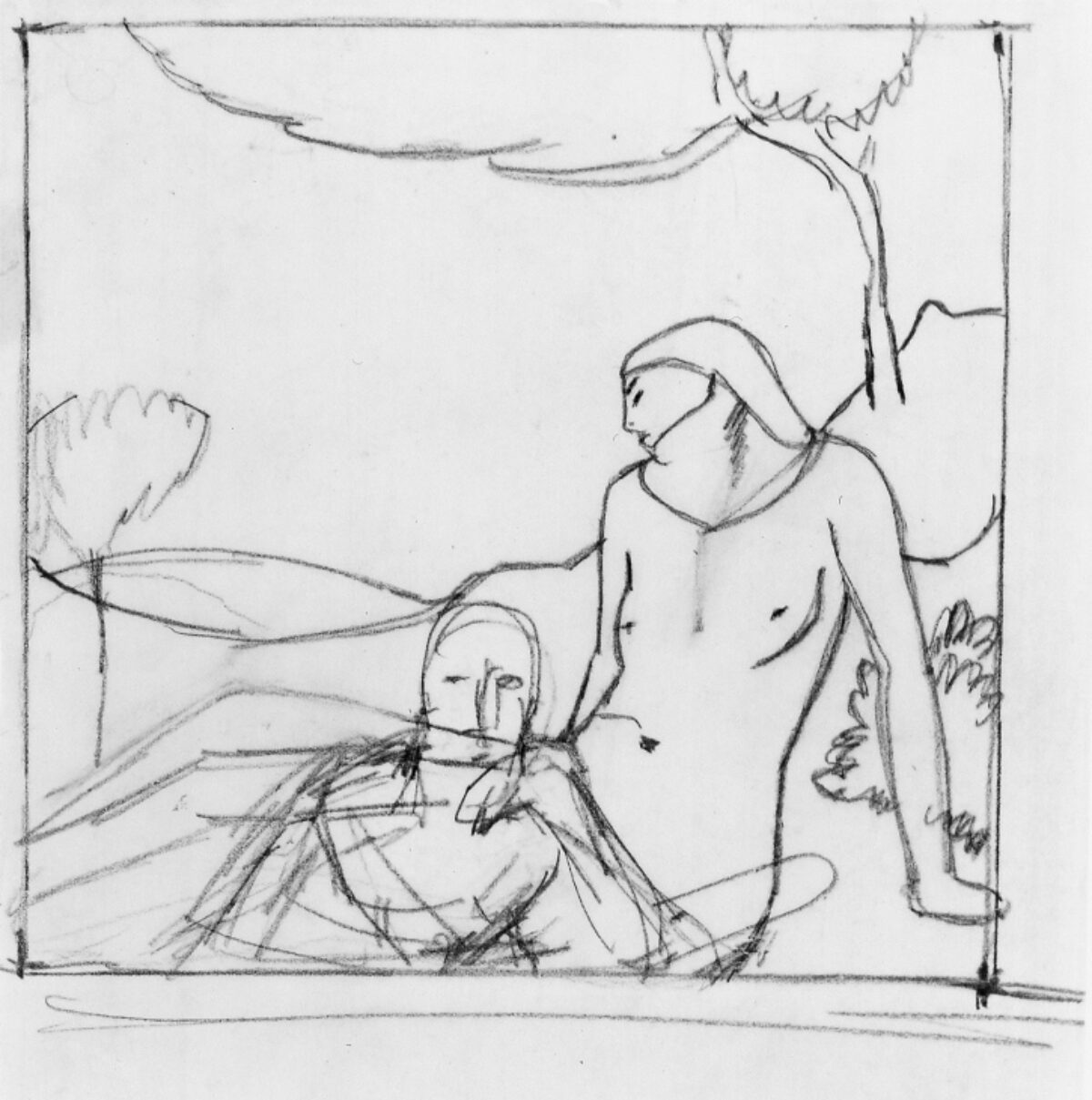 Hans Ernst Brühlmann, Zwei ruhende Figuren vor Landschaft, um 1908 - 1909