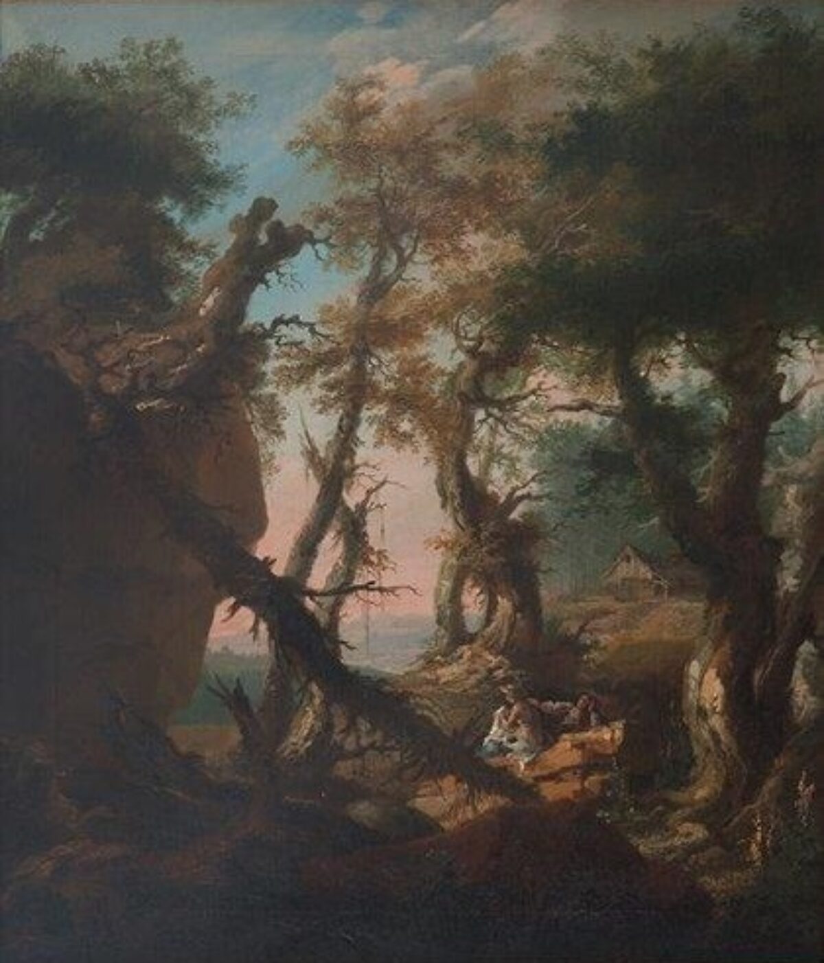 Caspar Wolf, Romantische Waldlandschaft mit Liebespaar auf einer Felsbank, Um 1769