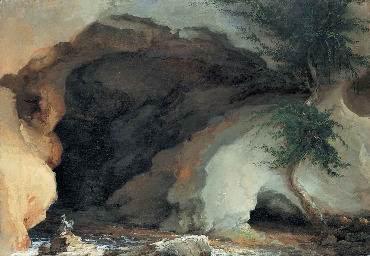 Caspar Wolf, Eingang zur westlichen Beatushöhle mit dem Efeubaum, 1776