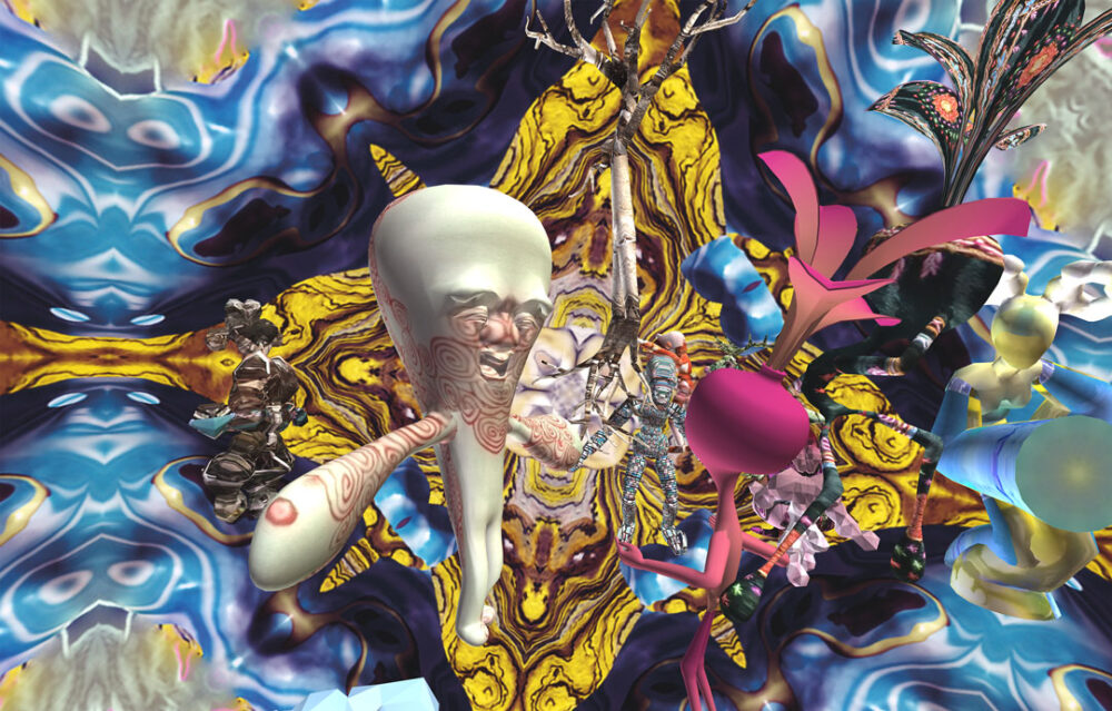 Abstraktes, computergeneriertes Bild, dass sehr psychodelisch anmutet