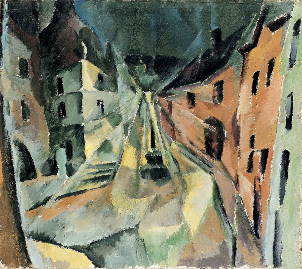 Otto Morach, Solothurn bei Nacht; recto: Selbstbildnis mit Blumen, Um 1914