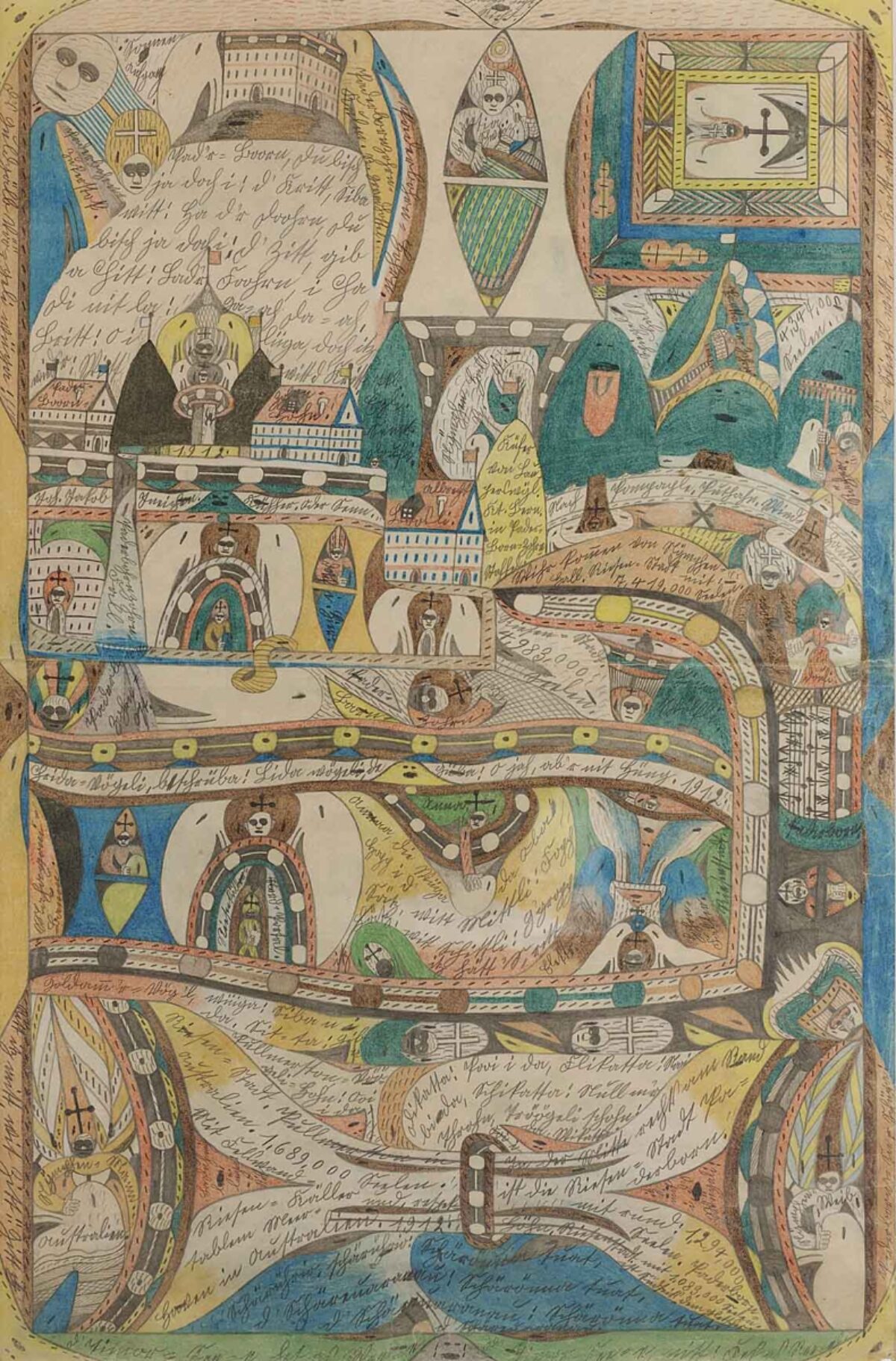 Adolf Wölfli, Pader=Boorn=Cohrn Riesenstadt (beidseitig), 1912