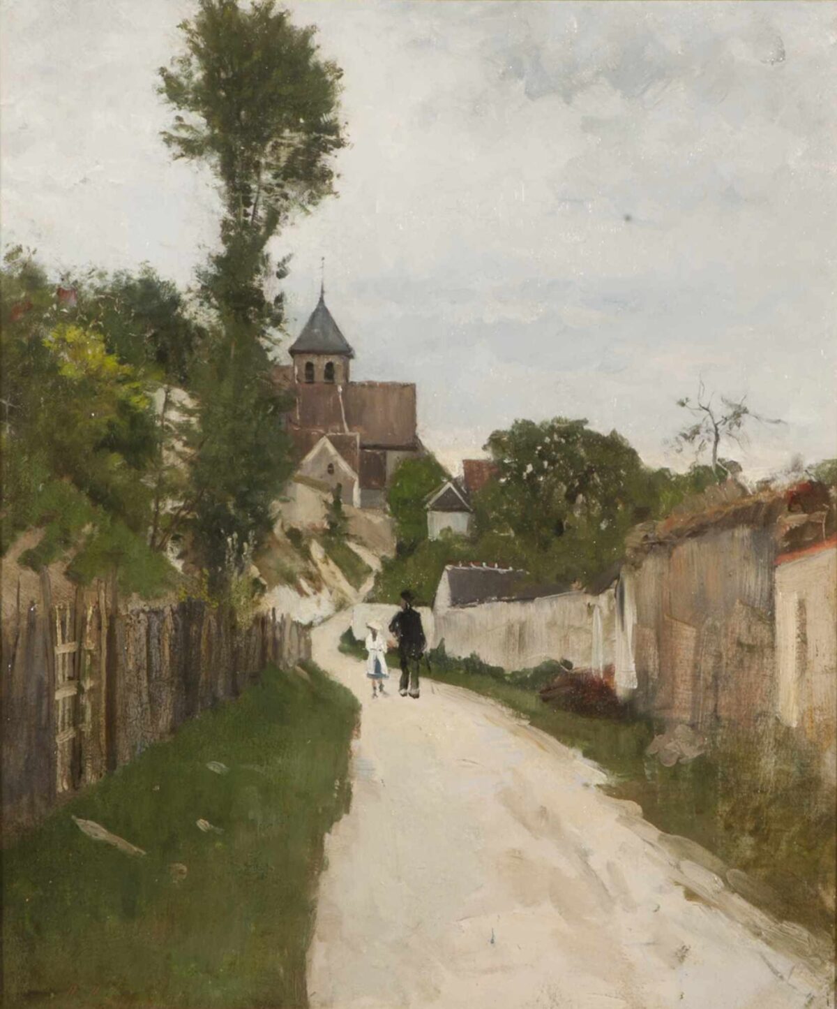 Stanislas Victor Edouard Lépine, Dorfweg mit Blick auf Kirche, Zw. 1860-1870