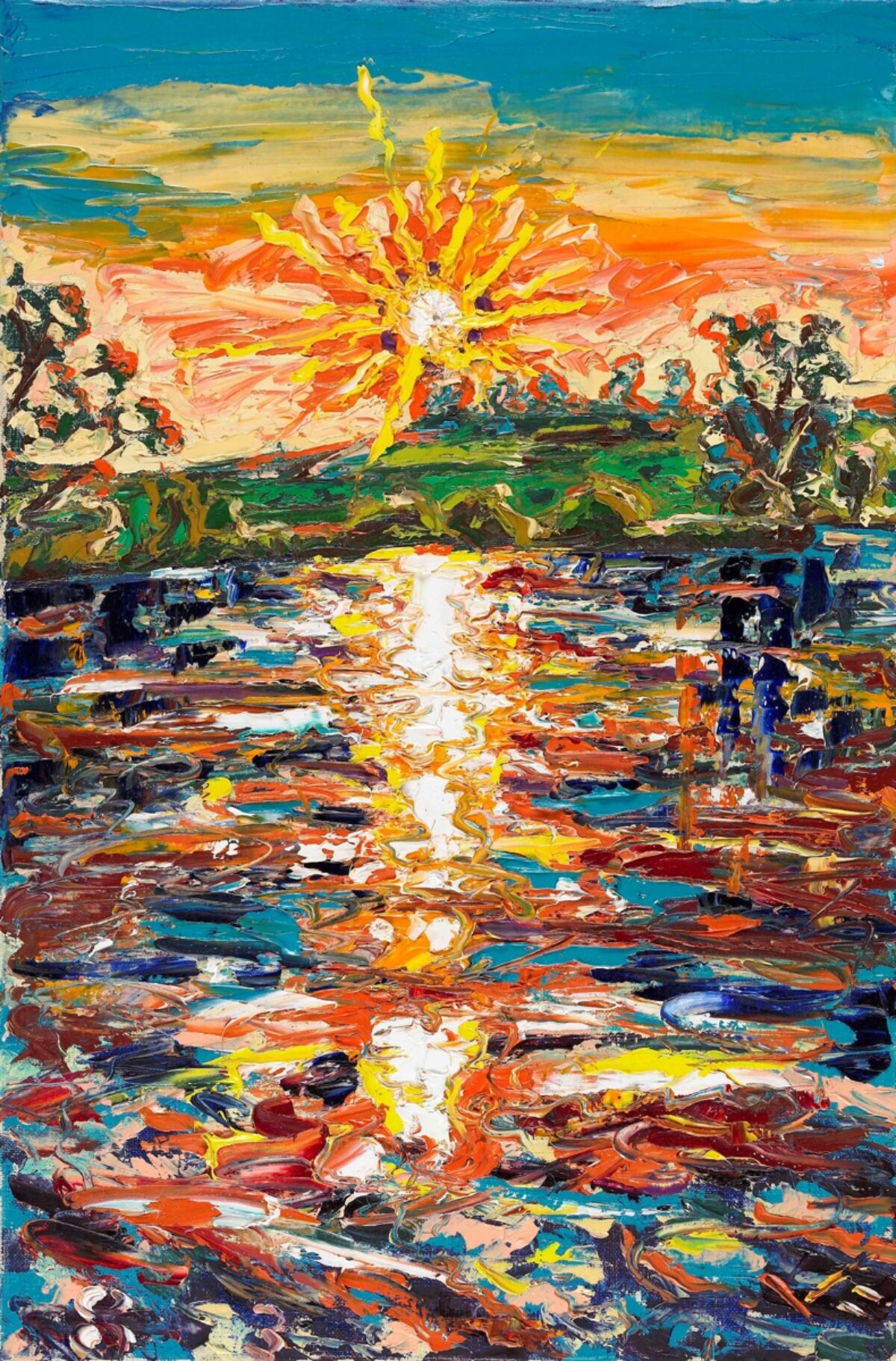 Jean-Frédéric Schnyder, Sonnenuntergang am Moossee (Nr. 148 aus der Serie: Berner Veduten), 1983 