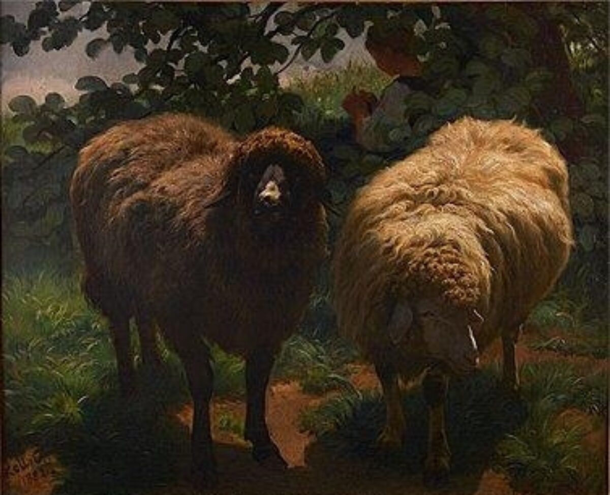 Rudolf Johann Koller, Ohne Titel (Schafe mit Mädchen), 1858 