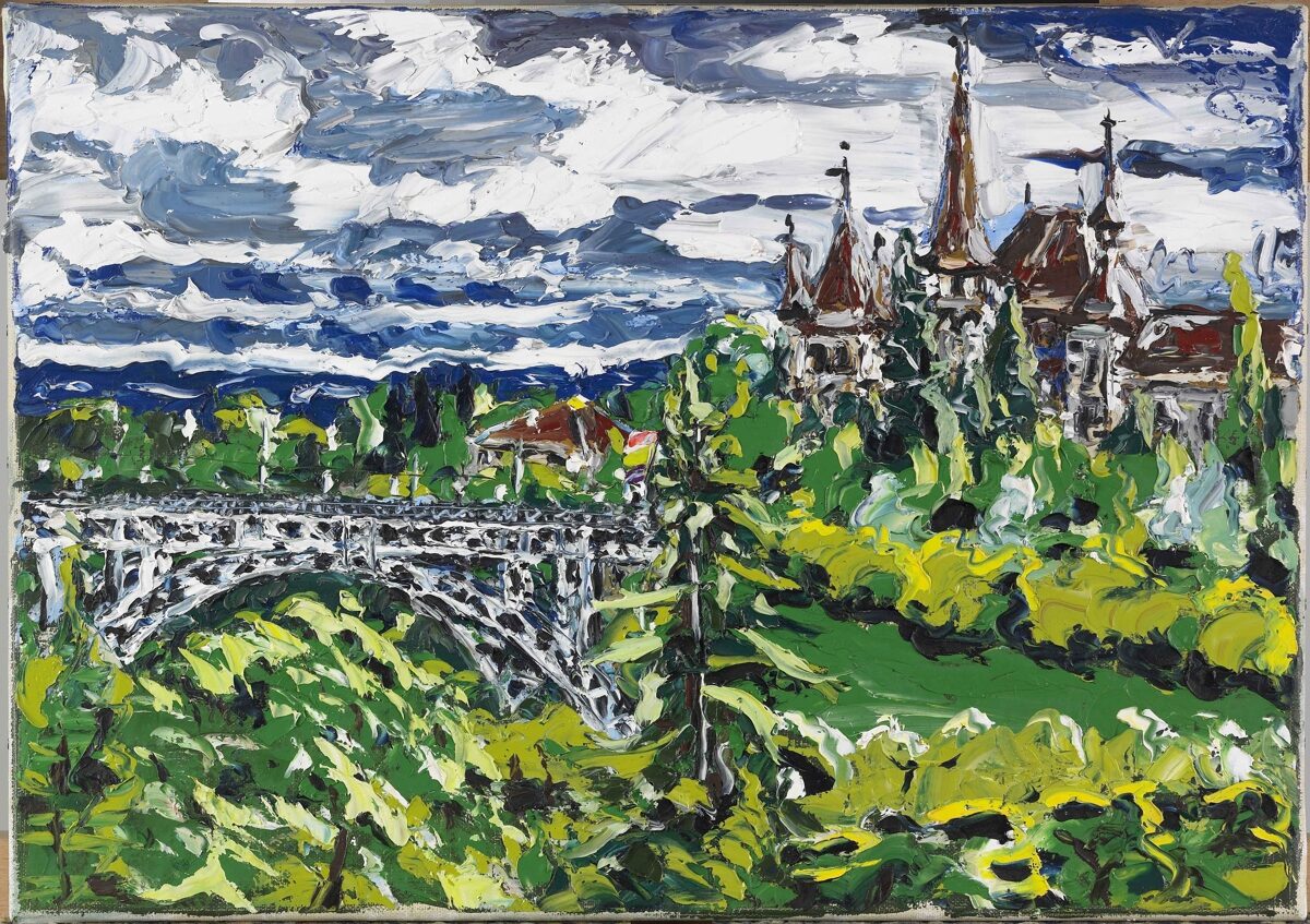 Jean-Frédéric Schnyder, Die Brücke zum Schloss (Nr. 140 aus der Serie: Berner Veduten), 1983 