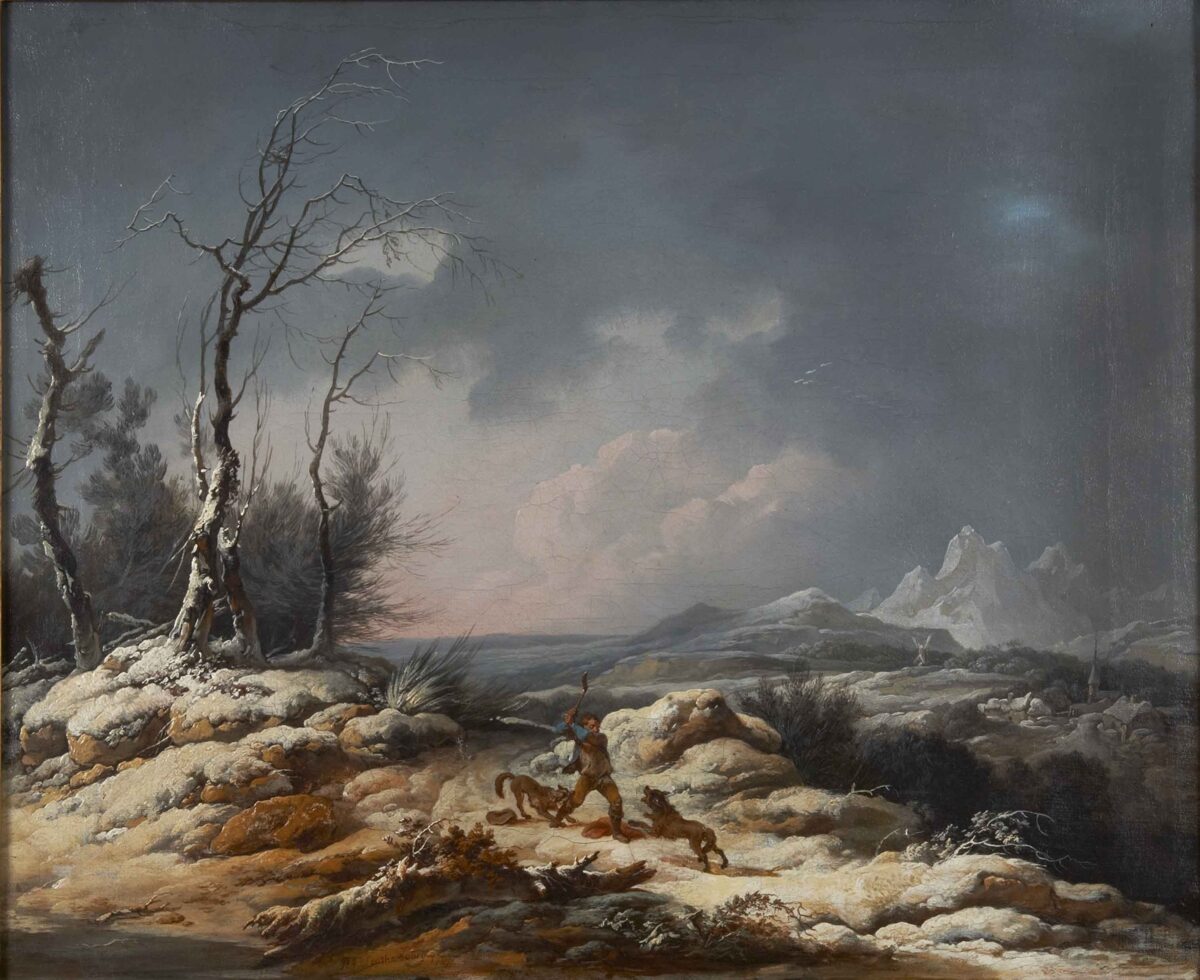 Philipp Jakob (II.) Loutherbourg, Wanderer von Wölfen angefallen, 1765 