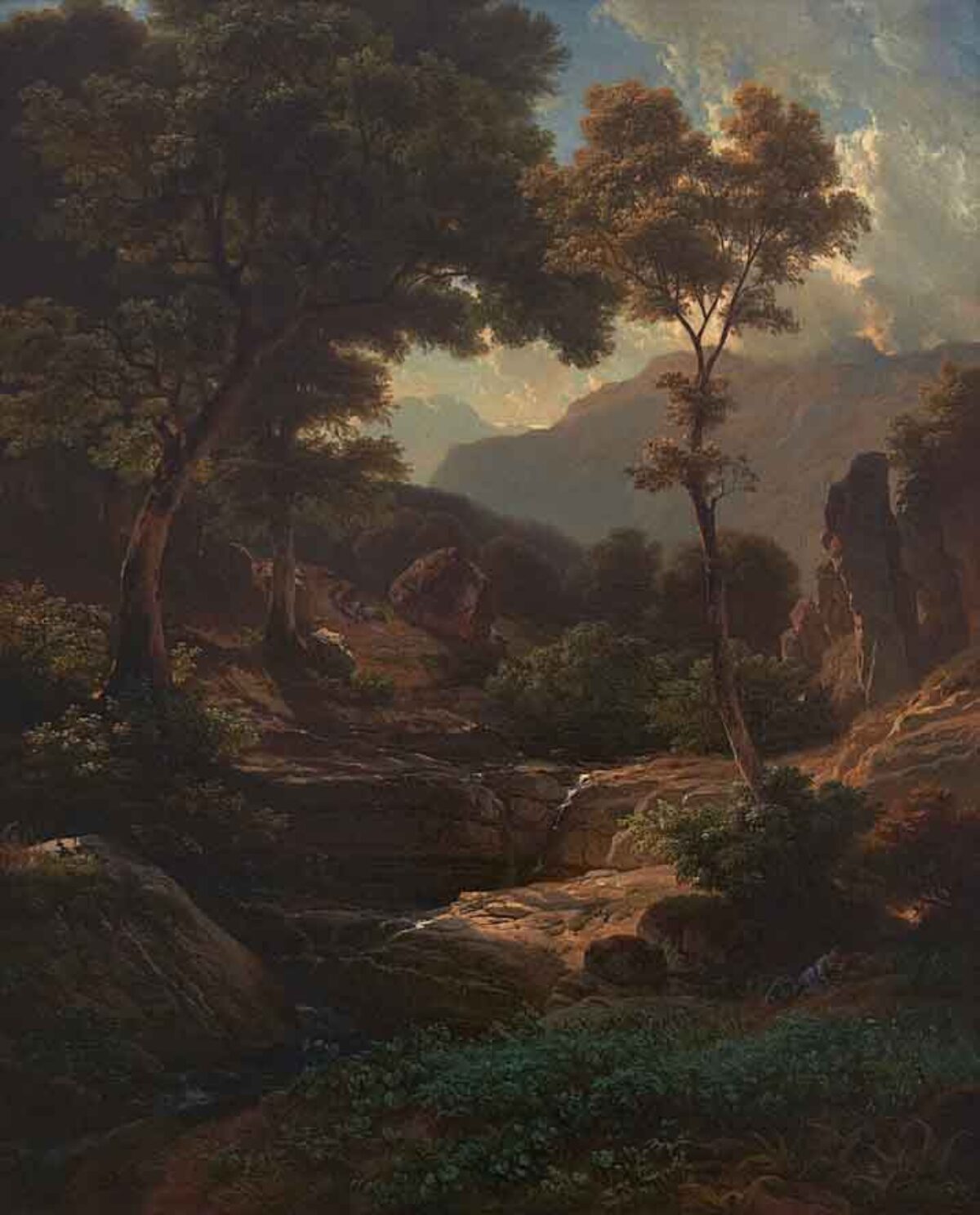 Johann Gottfried Steffan, Mittag in den Glarner Alpen, Bergbach, 1857 