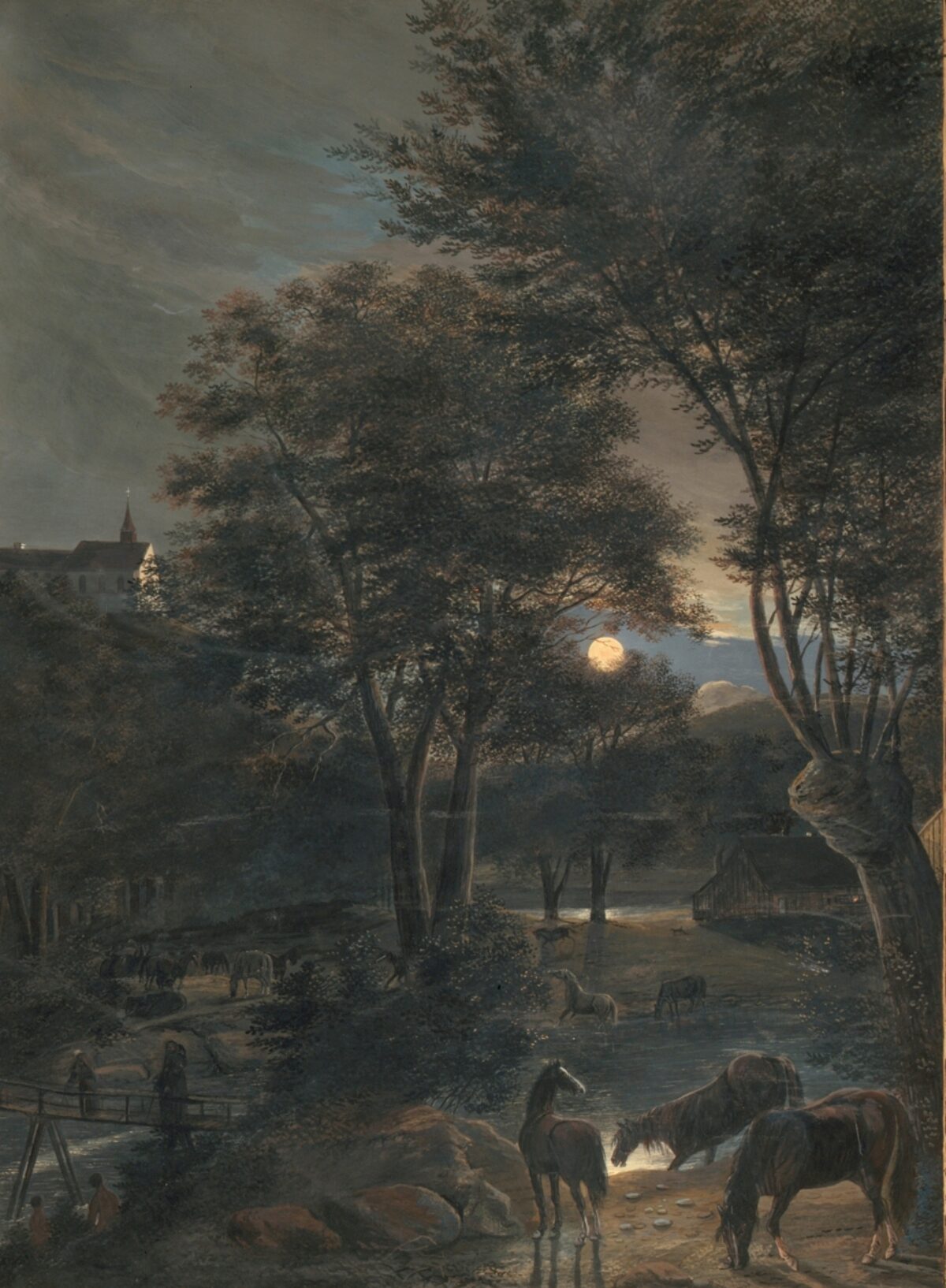 Salomon Landolt, Nächtliche Pferdeweide beim Kloster Wettingen, 1805 