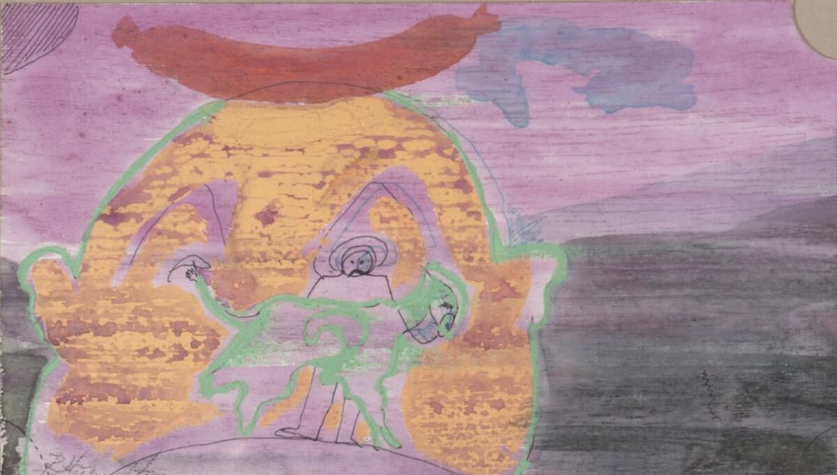 Dieter Roth
Richard Hamilton, Sausage Bearing Person with Sancho Panza in Deserted Landscape, 1976 