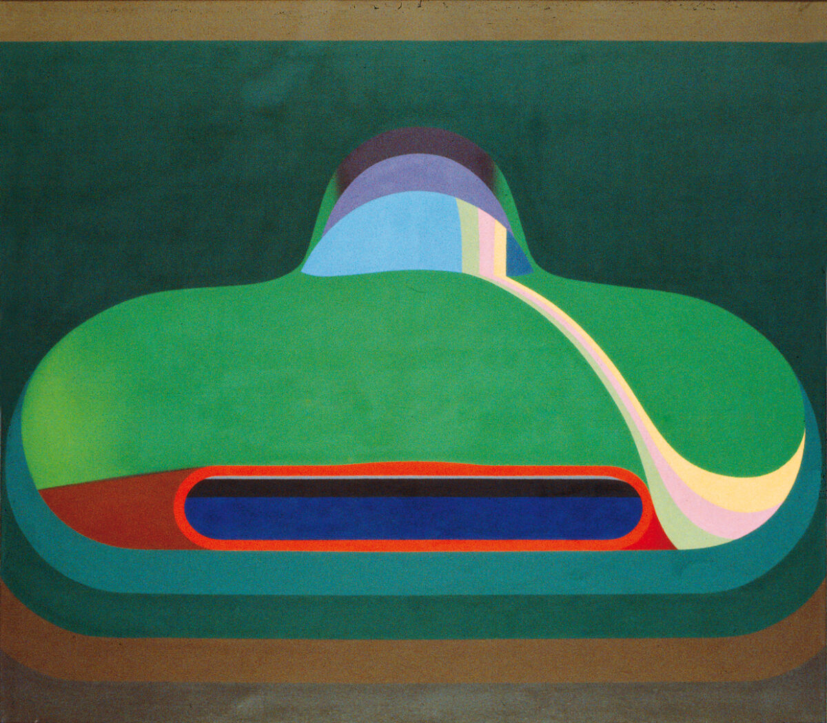 Gemälde von Markus Müller, das ein abstrahiertes Auto von vorne zeigt.